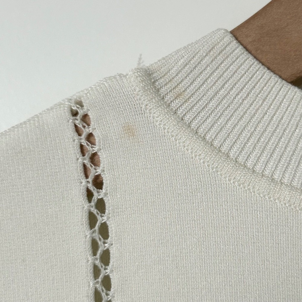 Simkhai Ivory Pointelle Knit Short Sleeve Top Ribbed Hem Crew Neck Cream Size XS - Picture 5 of 7